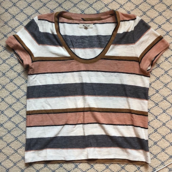 Madewell Pink and Gray Thick-Stripe Tee - Picture 2 of 2